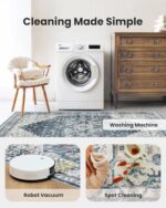 QGZXW 8x10 Blue Vintage Washable Rug - Image 4