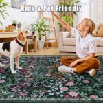 QGZXW 8x10 Dark Green Floral Rug - Image 7