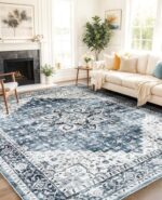 QGZXW 8x10 Blue Vintage Washable Rug - Image 8