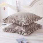 Qgzxw Taupe Plaid Ruffle Pillow Covers - Image 3