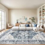QGZXW 8x10 Blue Vintage Washable Rug