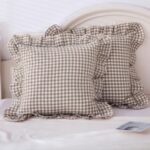 Qgzxw Taupe Plaid Ruffle Pillow Covers