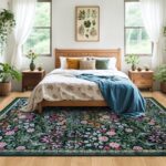 QGZXW 8x10 Dark Green Floral Rug - Image 3