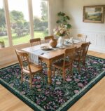 QGZXW 8x10 Dark Green Floral Rug - Image 4