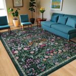 QGZXW 8x10 Dark Green Floral Rug - Image 2