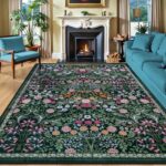QGZXW 8x10 Dark Green Floral Rug