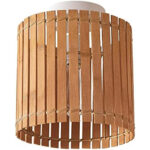 QGZXW 1-Light Japandi Flush Mount Ceiling Light – Matte White with Natural Bamboo Shade