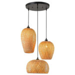 QGZXW 3-Light Boho Rattan Pendant Light – Handmade Bamboo Woven Chandelier with Adjustable Cords (E26 Base)